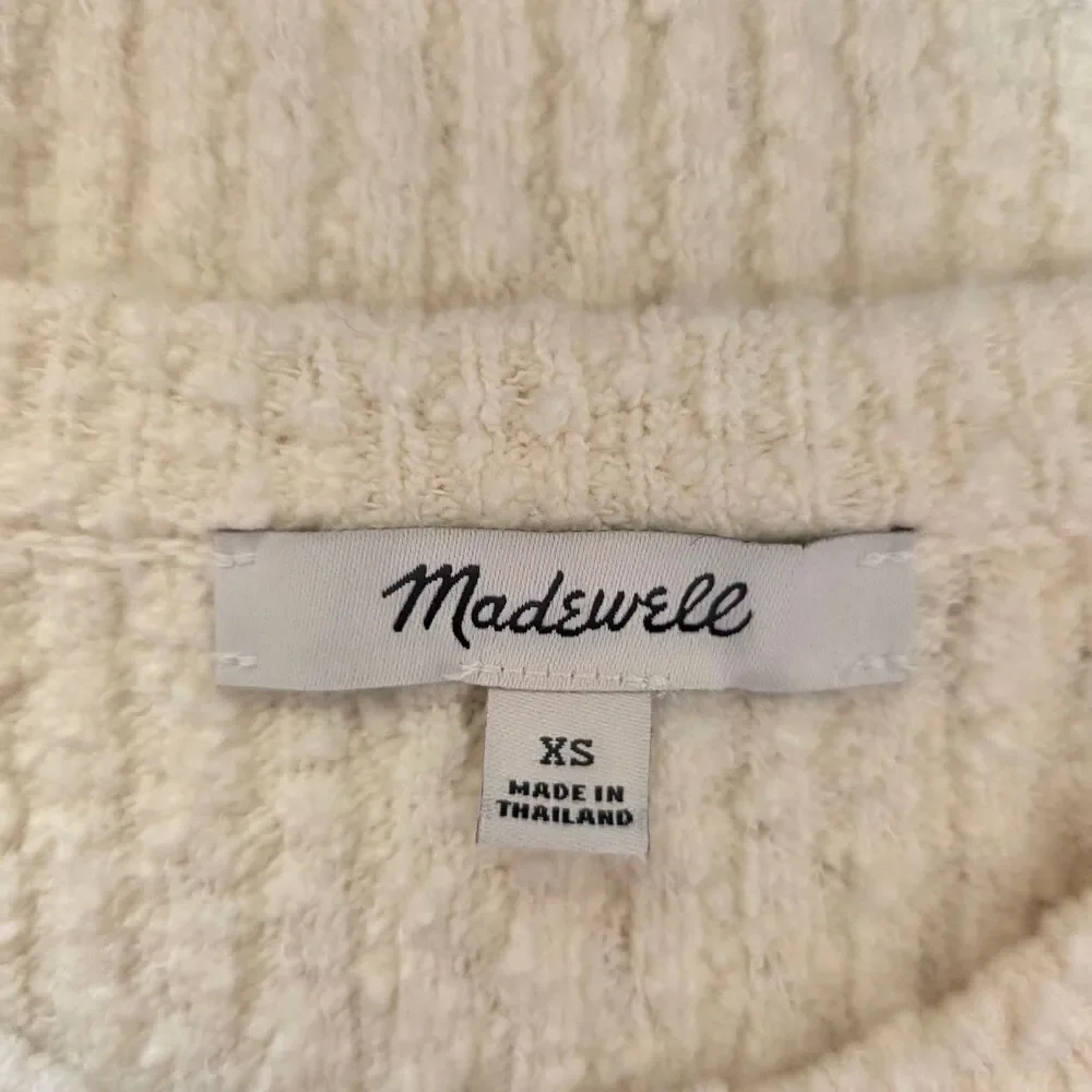 Madewell Ivory Textured Rib Knit Short‎ Sleeve Sweater Top XS Cozy Stretch